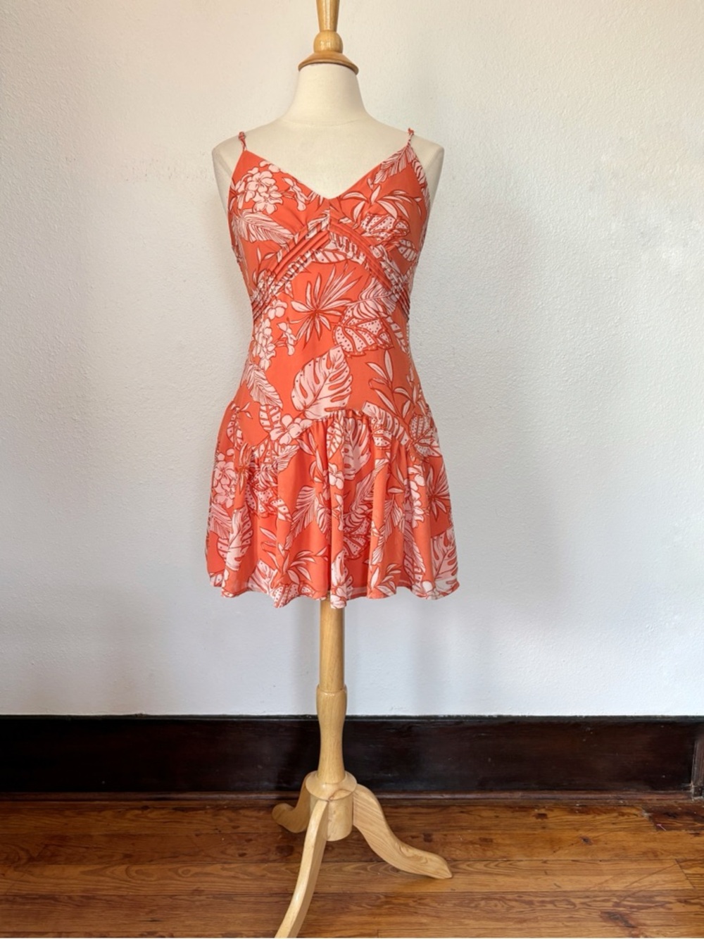 Forever 21 Coral Floral Spaghetti-Strap Mini Dress